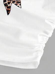 SHEIN Girlism Tween Girl Casual Street Fashion White T-Shirt With Leopard Print Bow Design & Leopard Print Pants Set - White - View 4