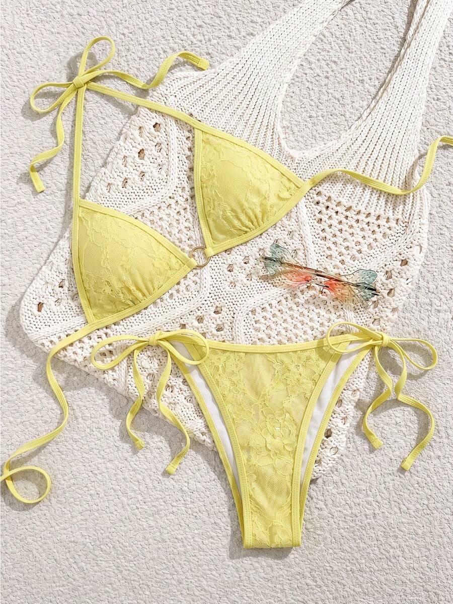 Swim Vcay 2026新款春夏两件套泳衣,特殊面料沙滩度假优雅休闲泳装套装 - 黃色 - 查看 1