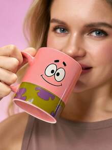 SpongeBob SquarePants | SHEIN 1 chiếc cốc sứ in hình hoạt hình 300ml, an toàn khi sử dụng trong lò vi sóng và máy rửa chén, thích hợp đựng nước, sữa, nước ép, cà phê, trà. - Màu Hồng baby - Xem 7