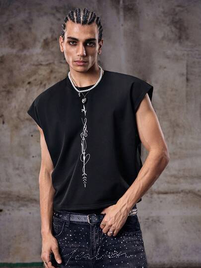 Skyrend Men's Casual Graphic Print Loose Fit Tank Top, Suitable For Summer Vacation And Daily Commute Muscle Tee Men Black Sleeveless Men's Top Sleeveless Graphic Tees Men's Graphic Muscle Tee Men's Graphic Sleeveless Top
