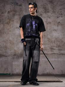 Boys' Distressed Denim Jeans, Casual Wear, Minimalist Fashion, Incorporating Ripped And Faded Elements, Blending Hip-Hop And Rap Styles, Suitable For All Seasons And Summer, Men's Pantsemo - Black - View 3