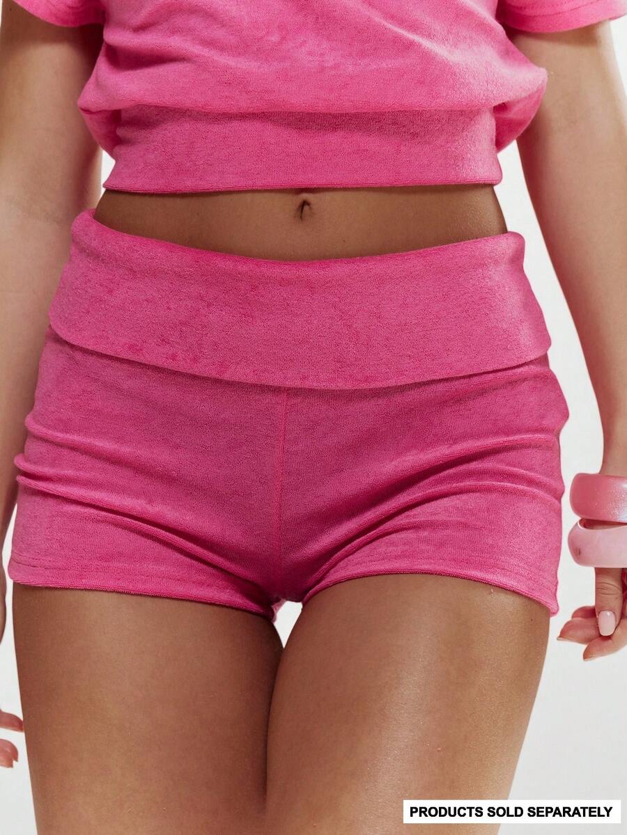 MUSERA Quần short cạp thấp bằng vải bông, kiểu gập gấu, siêu ngắn, thích hợp cho mùa xuân hè, dễ thương, nữ tính, đi nghỉ mát, đi biển, mặc hàng ngày, phong cách sorbet, Y2K. - Màu Hồng Tươi - Xem 1