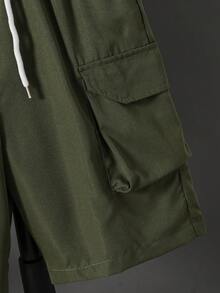 Set de 3 piezas: Camiseta estampada, pantalones cortos cargo con bolsillos y bolso bandolera mini para niños preadolescentes, adecuado para actividades al aire libre en primavera/verano - Verde militar - Ver 6