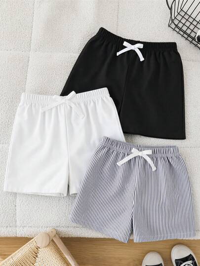 3pcs/Set Boys' Sports Knit Shorts, Soft & Comfortable Fabric, Suitable For Outings, Photography, Sports, Various Occasions, Essential Summer Shorts For Tween Boys