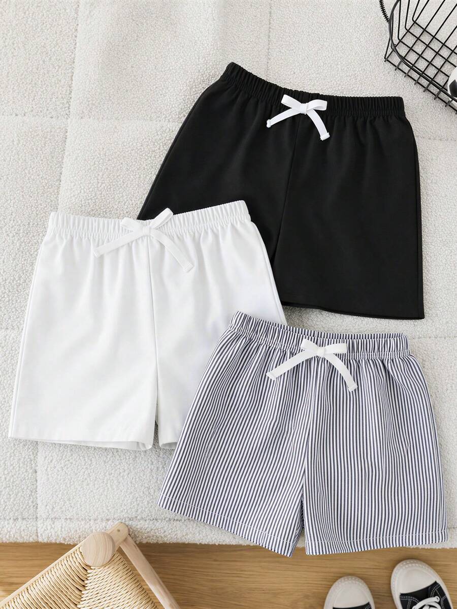 Mirajuku 3pcs/Set Boys' Sports Knit Shorts, Soft & Comfortable Fabric, Suitable For Outings, Photography, Various Occasions, Essential Summer Tween Boys - Multicolor - View 1