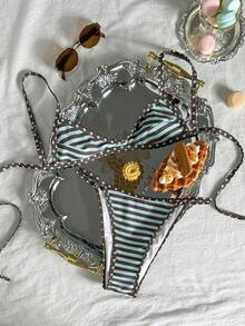 Swim Vcay Bộ bikini gợi cảm kẻ sọc và caro dành cho nữ, cỡ nhỏ, thích hợp cho kỳ nghỉ hè và đi biển. - Nhiều màu - Xem 4