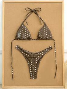 Swim Mod Bộ bikini liền thân gợi cảm mùa xuân/hè 2026 dành cho nữ, thiết kế xếp ly ngực, tôn dáng, chấm bi, kiểu dáng thời thượng, dây buộc cổ, thích hợp chụp ảnh kỷ niệm trên bãi biển. - Nhiều màu - Xem 6