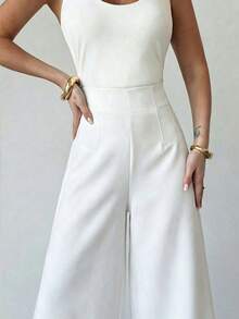 Firerie Women's Minimalist Casual Fashion Back To School High Waist Textured Wide Leg Pants - White - View 8