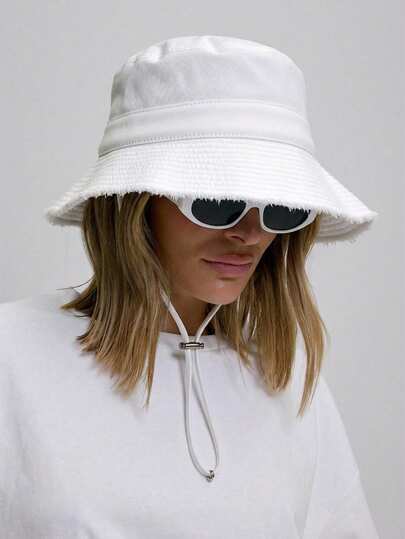 MUSERA Frayed Edge Tie String Bucket Hat Cool For Festival