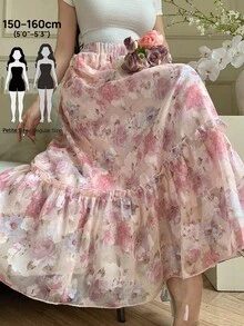 Modelyn Petite Falda romántica acampanada con cortes en A de mujer, tejida en rosa, para primavera/verano - Rosa - Ver 1
