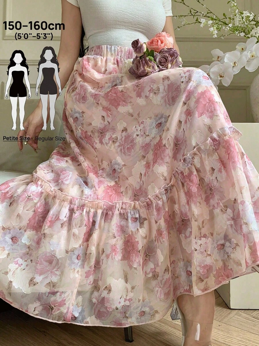 Modelyn Petite Falda romántica acampanada con cortes en A de mujer, tejida en rosa, para primavera/verano - Rosa - Ver 1