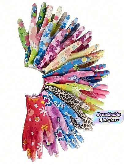 SHEIN 6/10/20PCS  Floral Nylon Gardening Gloves, Women's Ultra-Thin And Ultra-Soft Work Gloves, Durable, Comfortable, Breathable And Versatile For Gardening, Construction, Logistics, Warehousing And Landscaping,Ssorted,Andom,Olors