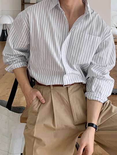 DAZY 男士条纹长袖休闲衬衫