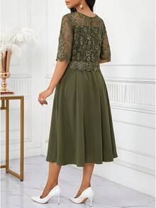 SHEIN Lady Váy ren xanh tay ngắn thanh lịch dành cho nữ - màu xanh lá - Xem 2