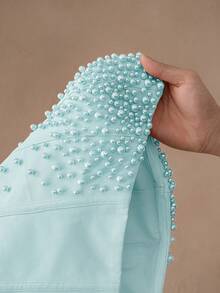 Savoree Elegant Beaded Decor Bandeau Bodycon Cropped Top - Baby Blue - View 9