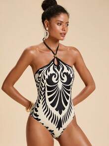 SHEIN TRVLCHIC 女士度假印花连体泳衣 - 彩色 - 查看 4