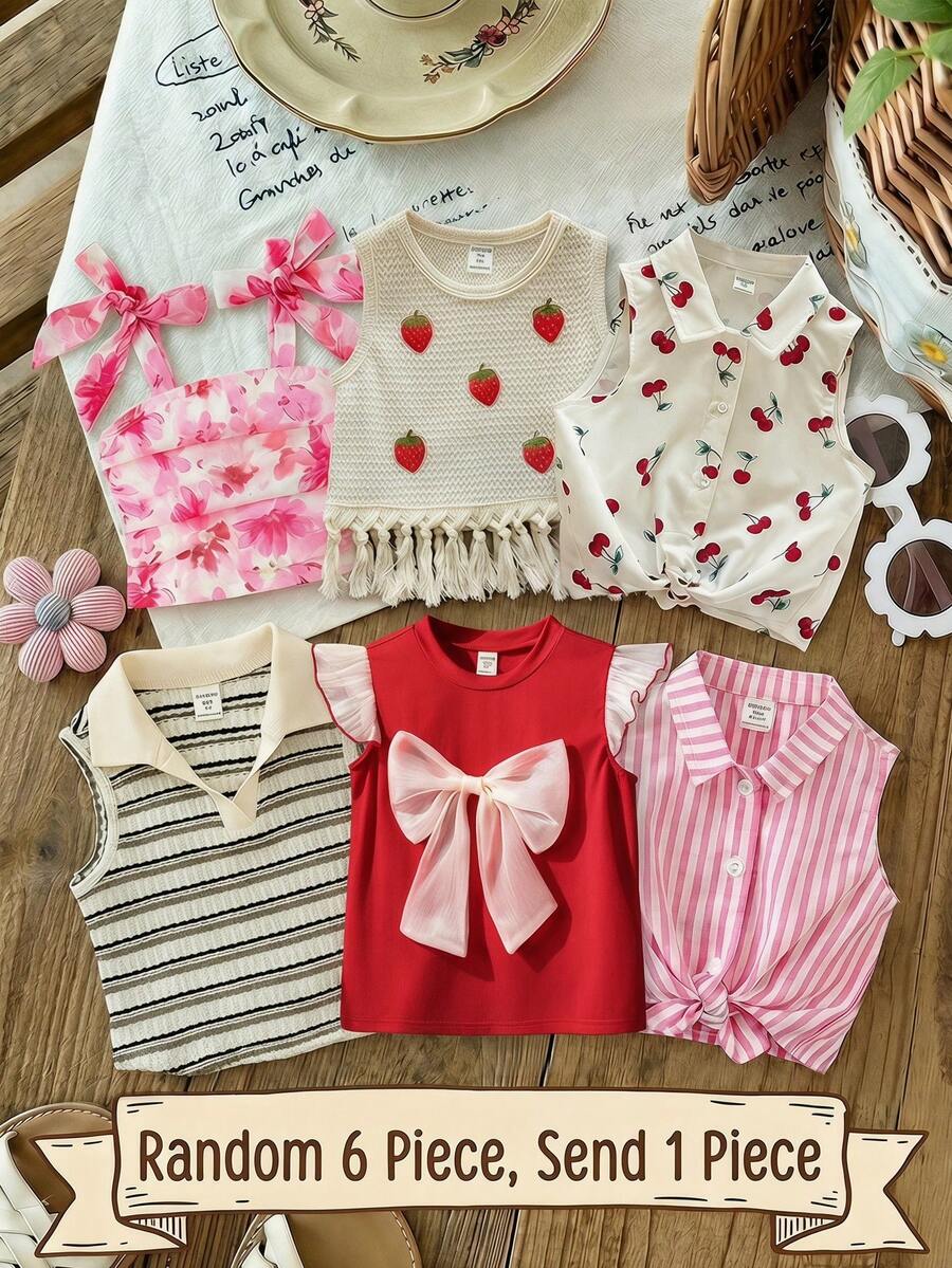SHEIN 女童罗纹撞色荷叶边休闲圆领T恤 - 彩色 - 查看 1
