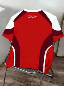 Manfinity Joysei Men's Casual Patchwork Color Round Neck Short Sleeve T-Shirt, Versatile For Daily Wear - Red - View 2