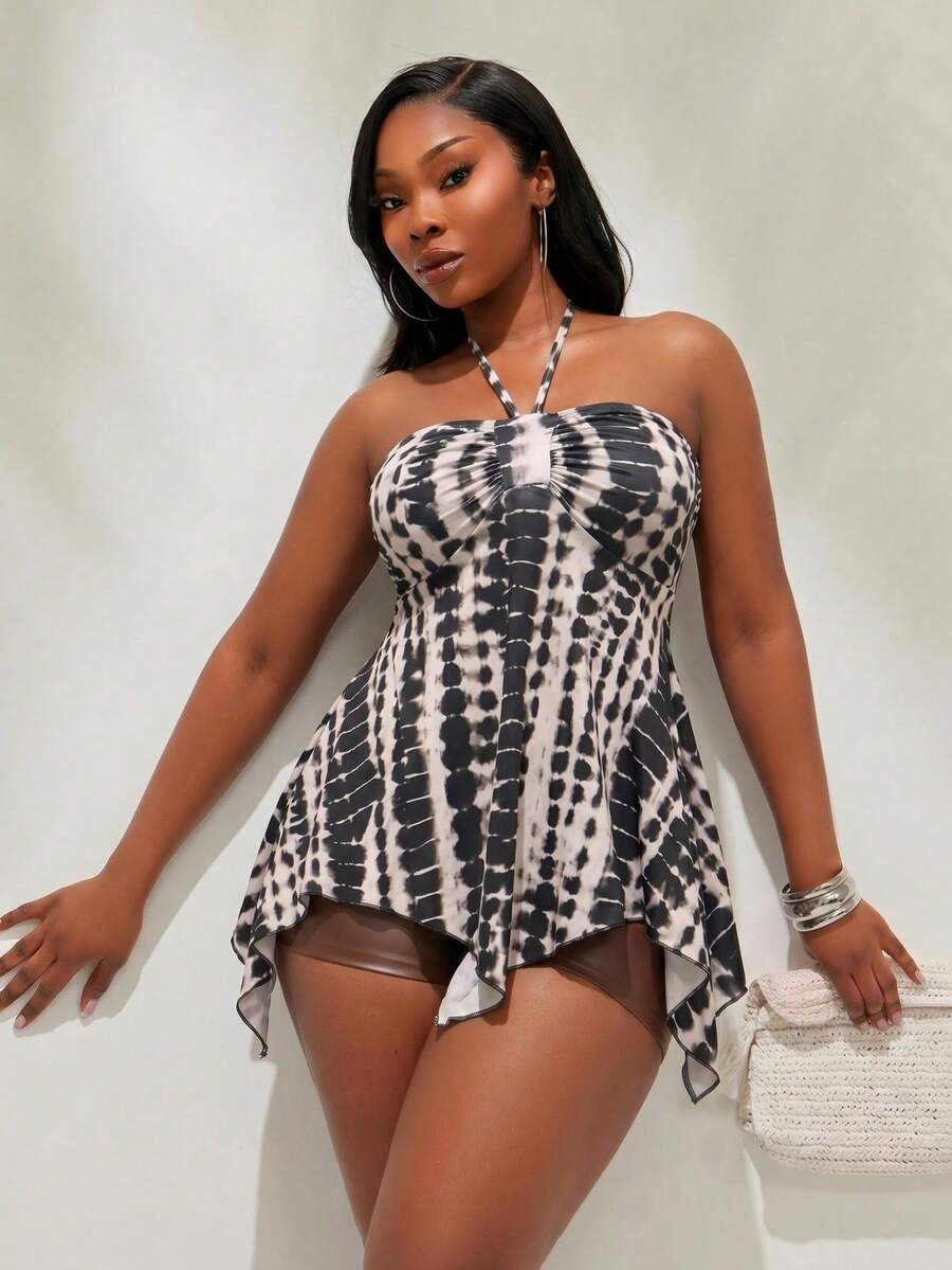 SHEIN SXY 大码女式拼接褶皱休闲百搭日常露背上衣