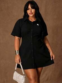 Rustia Vestido casual de unicolor con efecto estilizante para tallas grandes - Negro - Ver 3