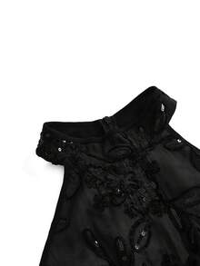 ROMWE Goth Plus Size Patchwork Embroidered Fitted Fashionable Camisole - Black - View 9