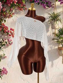 Amplova Women's Sheer Wrap Top, Versatile Asymmetrical Shoulder Design, Inspirational Swimsuit Cover-Up, Suitable For Summer Holiday Outfits - White - View 1