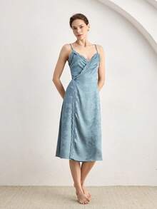 Ocili Camisón de mujer de satén jacquard - Neblina azul - Ver 5