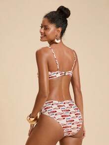 Travachic Conjunto de bikini y calzoncillos triangulares con tirantes finos y estampado todo sobre todo para mujer, ideal para la playa de verano - Multicolor - Ver 2