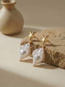 Arave Pendientes colgantes con forma de estrella de mar en baño de oro, joyería de playa de verano para mujer - pendiente de espiral de estrella de mar - Ver 2