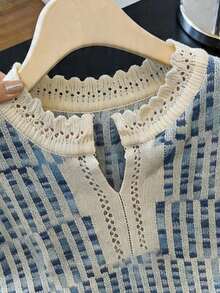 GlowEve Áo vest dệt kim không tay khoét lỗ thanh lịch dành cho nữ - Màu xanh hải quân - Xem 3