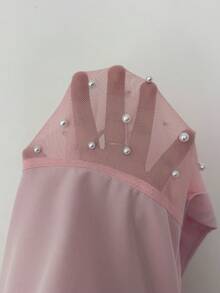 EMERY ROSE Blus Lengan Pendek Wanita Warna Pink Model Baru untuk Musim Semi/Panas, Motif Rajutan, Kasual, Elegan, dan Mewah - Baby Pink - View 3