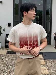 DAZY 男士字母印花休闲百搭日常短袖T恤 - 灰色 - 查看 3