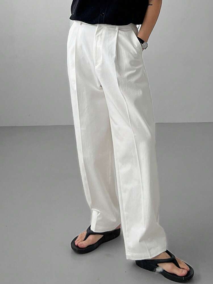 White Pleated Design Men's Commuter Pants