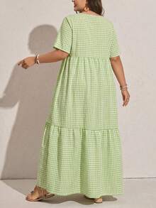 SHEIN CURVE+ Maxikleid im Boho-Stil für Strandurlaub und Resorts, große Größen, Sommer/Land/Strandurlaub Outfits, Strandmode, Strandkleidung - Grün - Übersicht 2