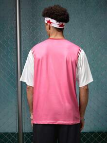 EVRINFINITE Camiseta de cuello redondo para hombre, estilo universitario de deportes y ropa urbana con estampado gráfico de manga corta - Rosa - Ver 2