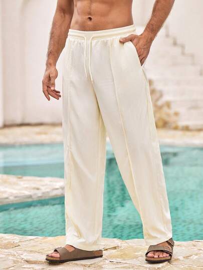 Mercer Haus Men's Retro Style Pants, Featuring Unique Pocket Design And Toothpick-Like Details. This Lightweight Solid Color Casual Pants Are Comfortable To Wear. The Lighter Color Version Is Slightly Sheer, Recommended To Pair With Light-Colored Underwear.