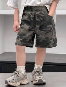 DAZY 小男孩水洗迷彩印花牛仔短褲 夏季 - 深灰色 - 查看 5