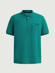Courvante 男士短袖 Polo 衫，綠色，附鈕扣、口袋與貼布，適合高爾夫、網球、商務通勤與男友穿搭 - 綠色 - 查看 3