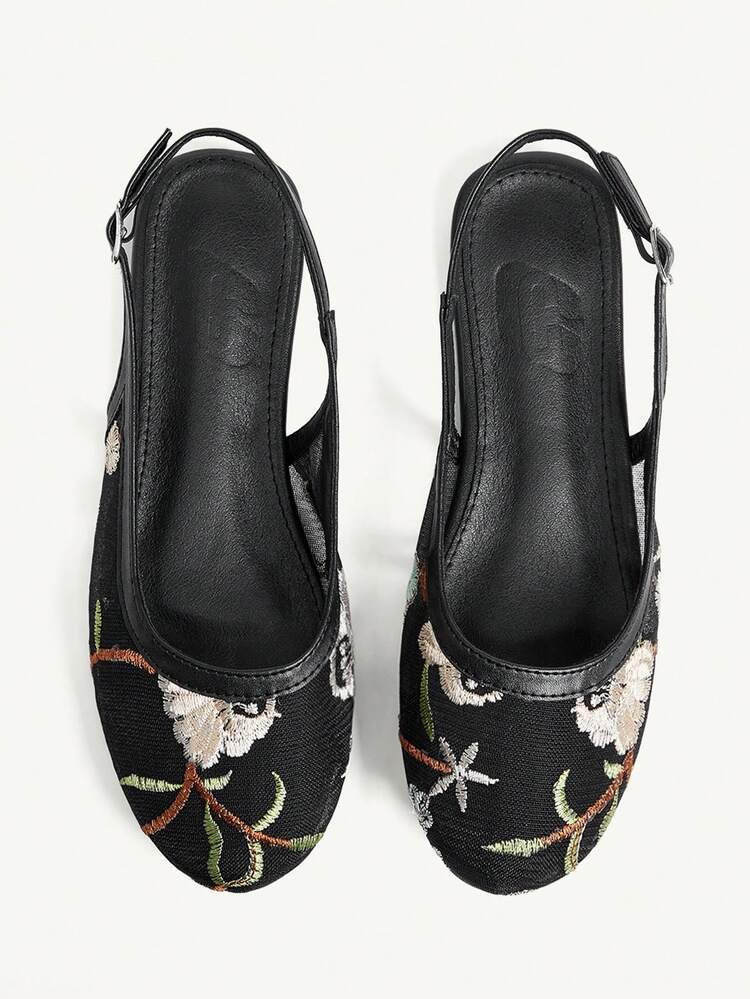 CUCCOO CHICEST Women Shoes Black Mesh Embroidery Fabric Women's Flat Shoes Fashion, Comfortable And Elegant Daily Commuting Simple And Versatile After Lifting Empty Flat Women's Shoes