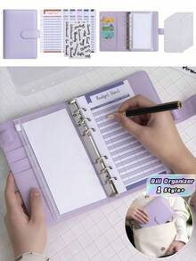 1PcMacaron PU Leather Binder Cash Budget Ledger Binder Creative Notebook Zipper Bag Budgeting Money Organizer For Cash Money Envelopes For Cash Leather Budget Binder With Zipper Envelopes Best Gifts - Purple - View 1