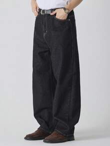 DAZY Quần jeans nam ống đứng dài màu xanh hải quân rách rưới - Màu xanh lam - Xem 5