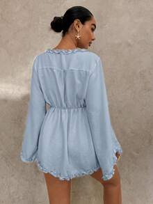Glamine Blusa holgada con cintura fruncida y volantes para mujeres - Celeste - Ver 3