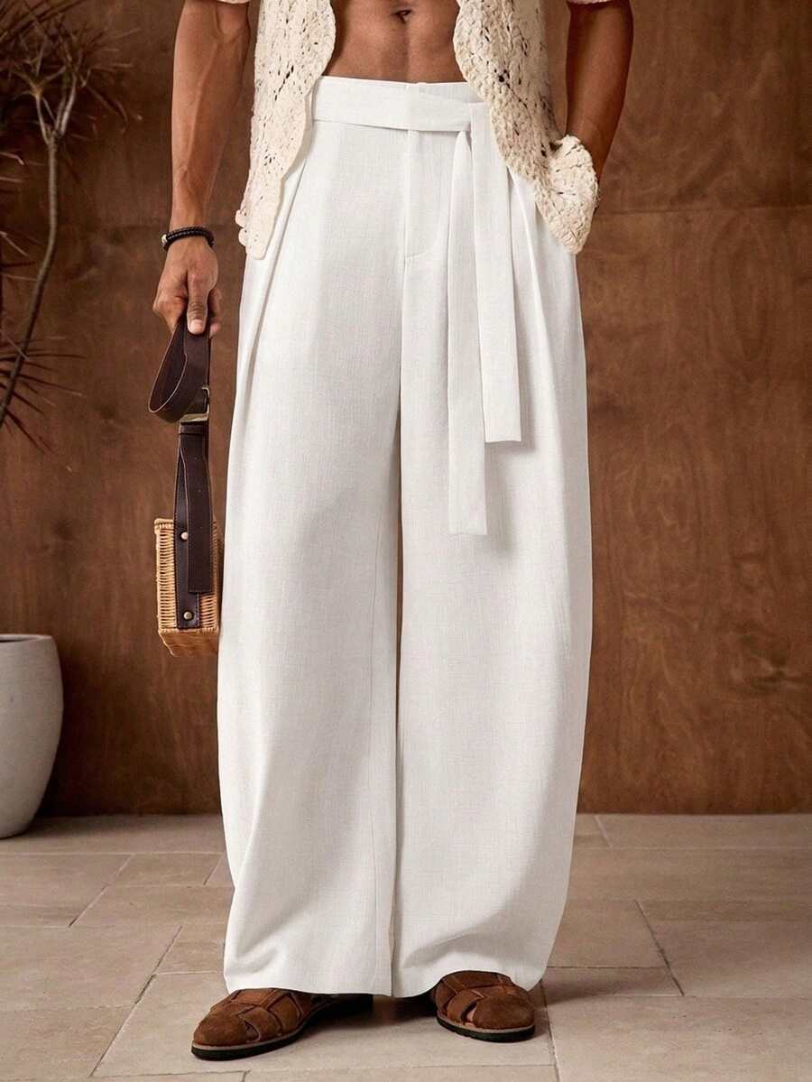 AKNOTIC Quần dài nam dáng suông, cạp chun, màu kaki trơn, thích hợp cho mùa hè, kỳ nghỉ, mặc hàng ngày, dự tiệc, mặc đôi, quà tặng cho nam giới. - trắng - Xem 1