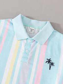 SHEIN Conjunto de polo de manga corta con bloques de color y rayas y pantalones cortos para niño preadolescente - Multicolor - Ver 5