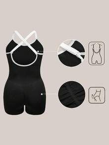 Barelissa Women's Plus Size Solid Tummy Control Plus Size Cross-Cross Body Suit Buttock Lift U-Neck Back Bodysuit Curve Bodysuits For Women - Black - View 4