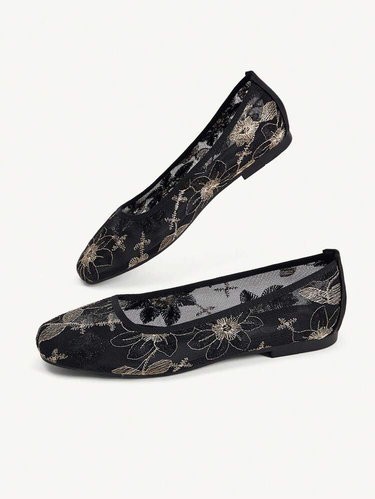 CUCCOO CHICEST Women Shoes Women's Flat-Bottomed Shoes Spring And Summer Breathable Mesh Embroidery Flowers Low Vamp Low Heel Flat Heel Commuting Daily Dating Chinese Style Gentle Multi-Color Color Matching Shoes