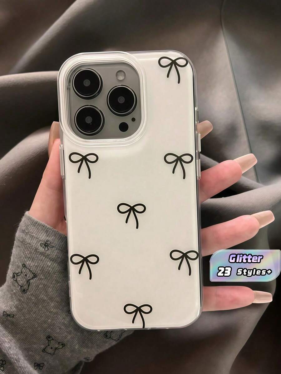 Cute Sparkling Case For 17 Pro Max, 16, 15, 14 Plus, 13, 12, 11 - Luxury Glitter Soft Silicone Cover - Bow - View 1