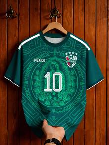 Aesthetic Post Camiseta de fútbol con patrón retro totem, mexicano, maya, de manga corta, versión del jugador#9 - Multicolor 14 - Ver 4
