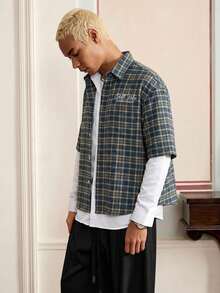 SWAVVY Men's Woven Fashion Casual Loose Short Sleeve Shirt - Blue - View 6