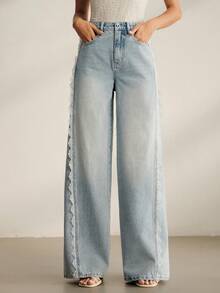Quần jeans thời trang màu xanh nhạt viền ren - Màu xanh lam - Xem 7